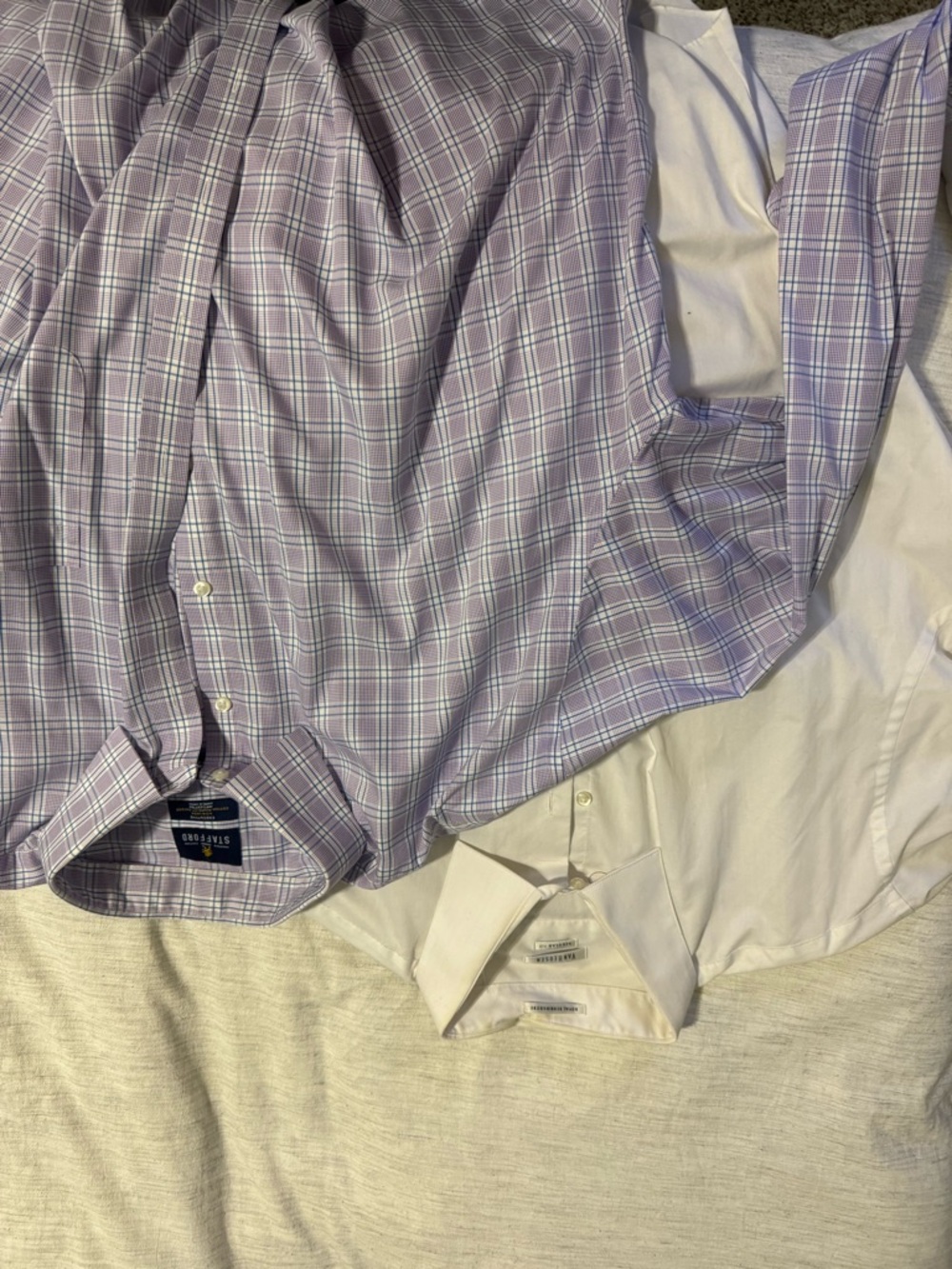 Stafford Purple Plaid Dress Shirt and VanHeusen White Dress Shirt